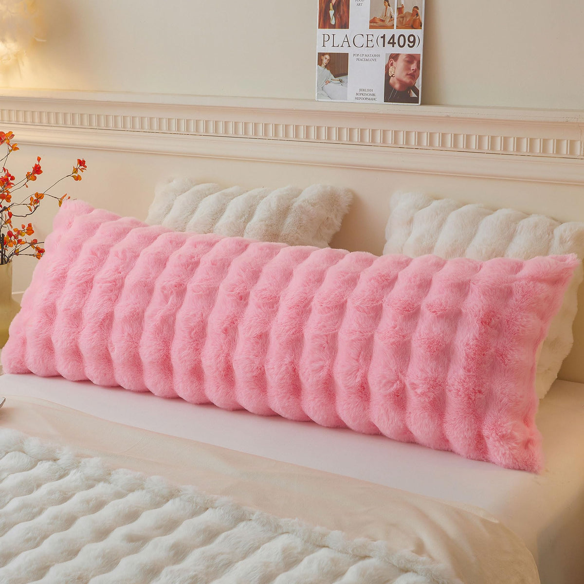 LIFEREVO Fluffy Faux Rabbit Fur Body Pillow Cover 20"x54", Sage Green