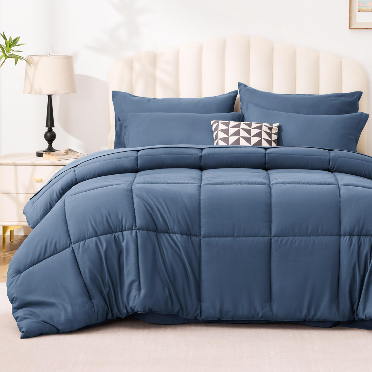 Love's cabin Full Comforter Set Black, 7 Pieces Full Bed in a Bag, All Season Bedding Sets with 1 Comforter, 1 Flat Sheet, 1 Fitted Sheet, 2 Pillowcase and 2 Pillow Sham