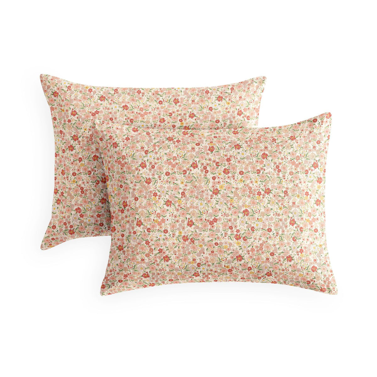 Wake In Cloud - Floral Pillow Cases, Cute Vintage Flower Shabby Chic Coquette Cottagecore Aesthetic, Set of 2 Soft Pillowcases Pillow Shams Covers, Cream Orange, Standard Size 20x26 Inches