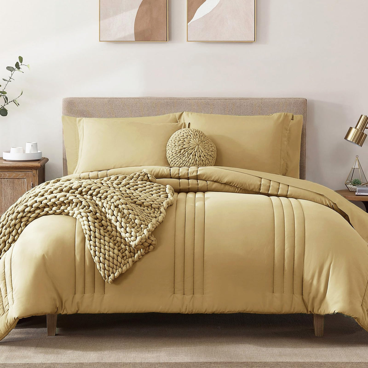 King Size Comforter Set-7 Pieces Brown Soft Bed in a Bag King Bedding Sets