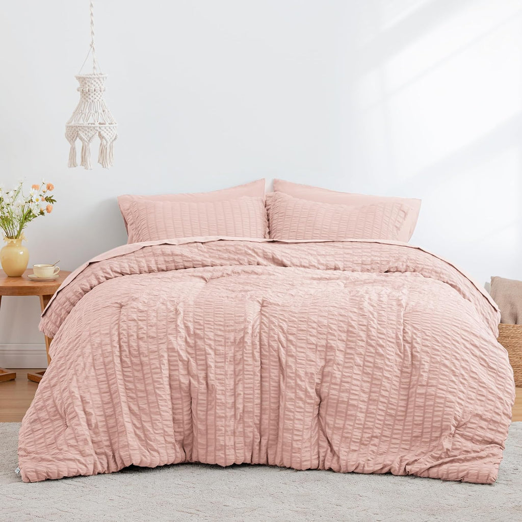 Love's cabin Seersucker Pink Twin Comforter Set