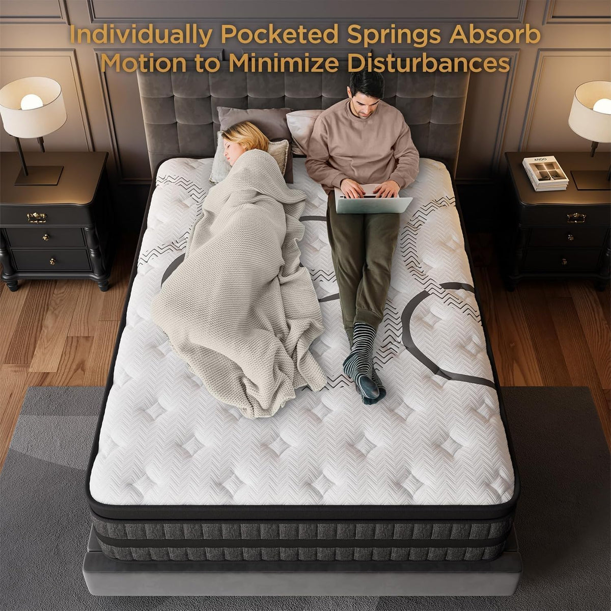 PUBPLON Queen Mattress 14 Inch Hybrid Mattress Euro Top Medium Firm for Back & Lumbar Support [New Version], 365 Night Trial, Individual Pocket Spring for Motion Isolation & Pressure Relief