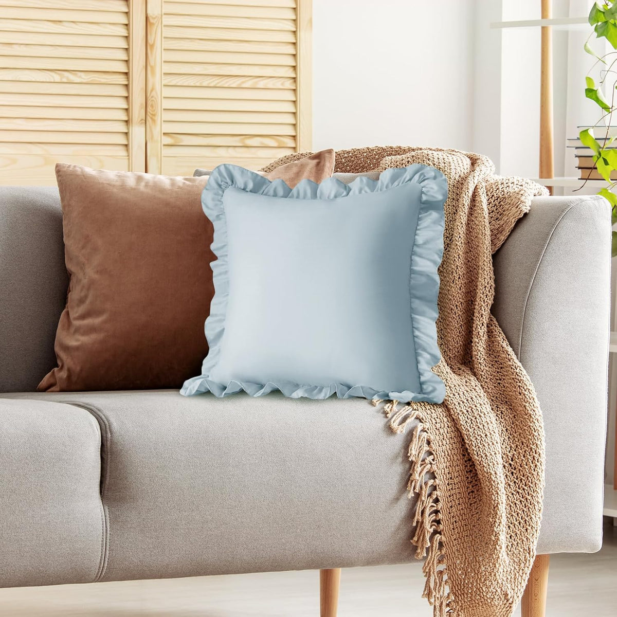 KKJIAF 2 Pack Ruffle Pillow Cases 26x26 Inches, Dusty Blue