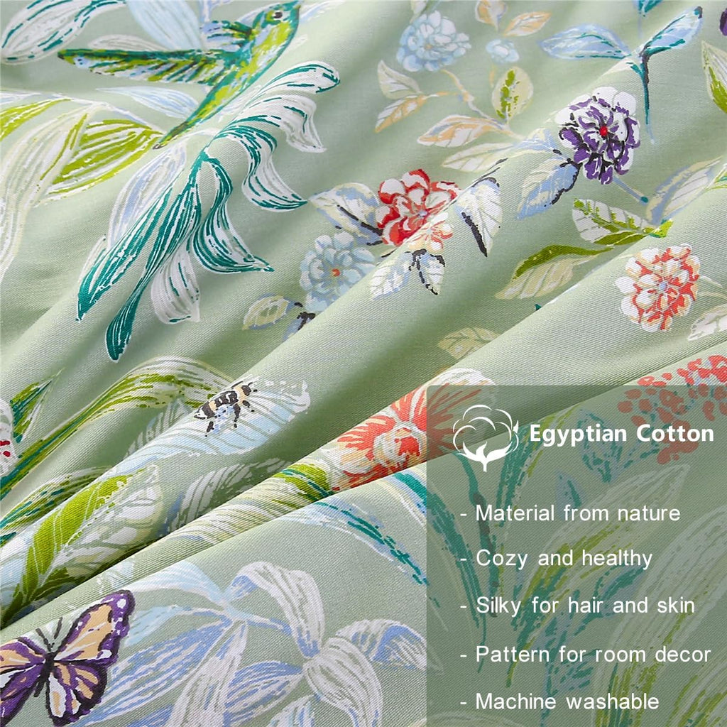 URBONUR 100% Cotton Pillowcases Set of 2 Standard Size Floral Printed Butterfly Pillow Cases Soft Breathable Cooling Pillowcase Decorative Pillow Cover (Standard, 20x26 Inches, Green Flowers)