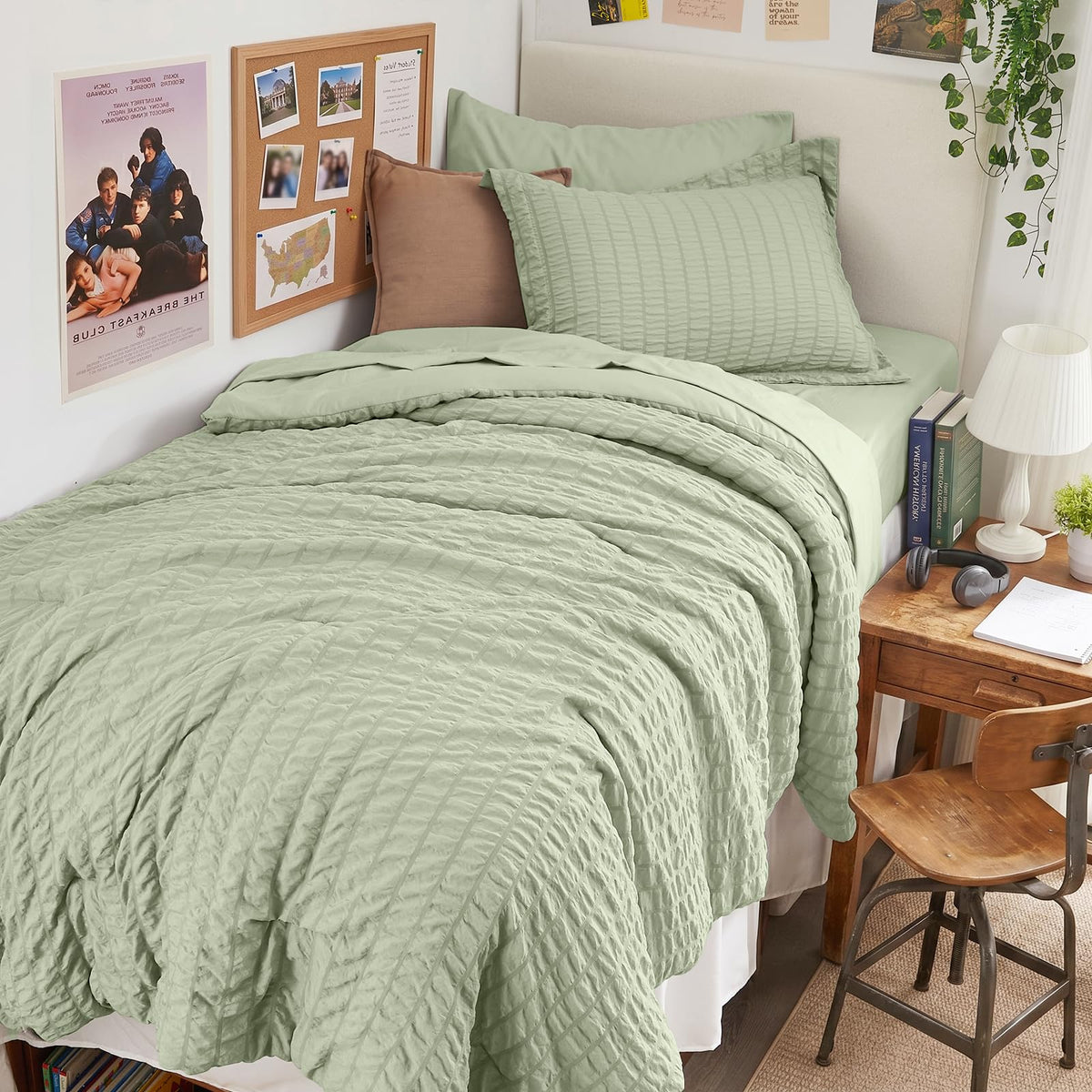 King Comforter Set - 7PCS Bed in a Bag, Seersucker Bedding Set, Dark Grey