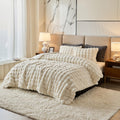 Full Faux Rabbit Fur Comforter Set - 3 Pieces Fluffy Bedding Set Ultra Soft Warm Shaggy Winter Flannel Bed Set, Luxury Skin Friendly Sherpa Comforter Set & Pillow for Thanksgiving Tie Dye Coffee