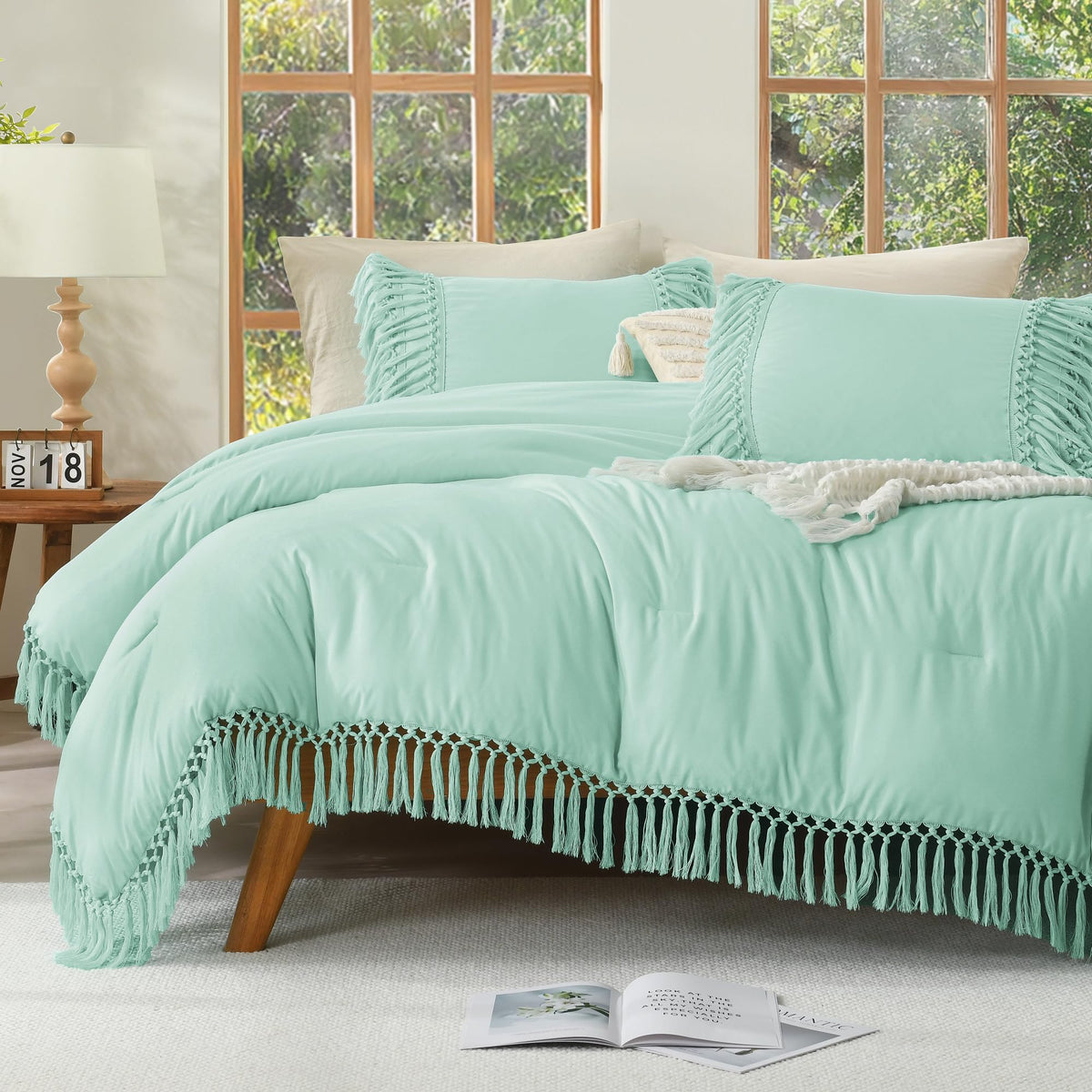 Andency Terracotta Comforter Set Full, 3 Pieces Boho Tassel Bedding