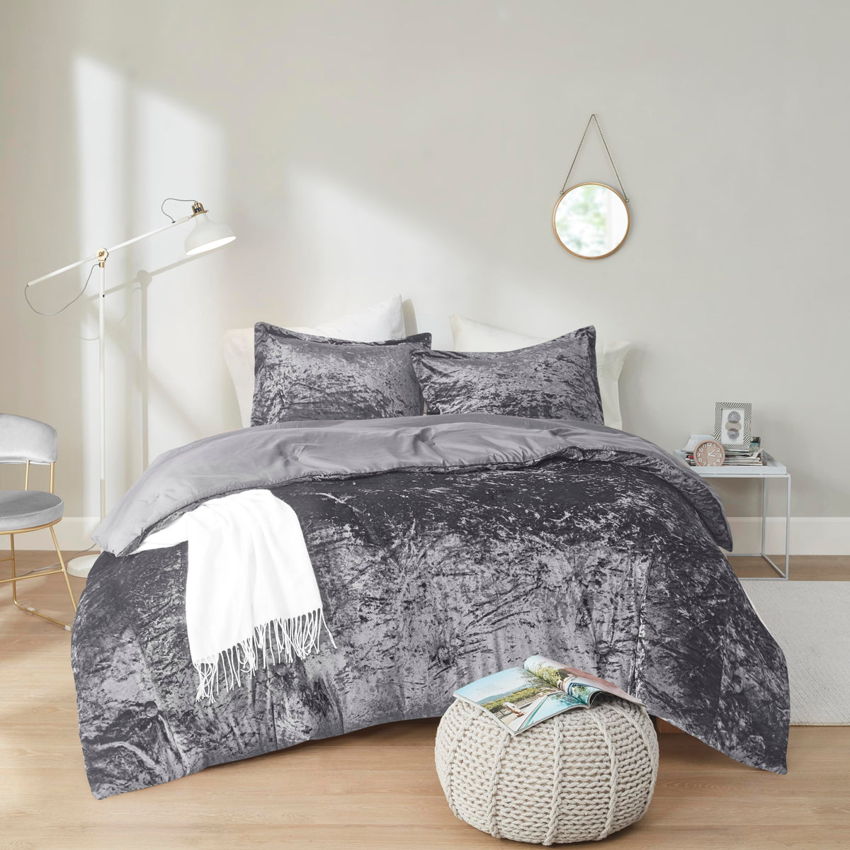 Comfort Spaces Juliette Purple Comforter Set Velvet Lush with Soft Brushed Microfiber Reverse, All Season Cozy Velvet Lavender Bedding Sets, Fluffy Comforter Bed Set, Matching Sham, Full/Queen 3 Piece