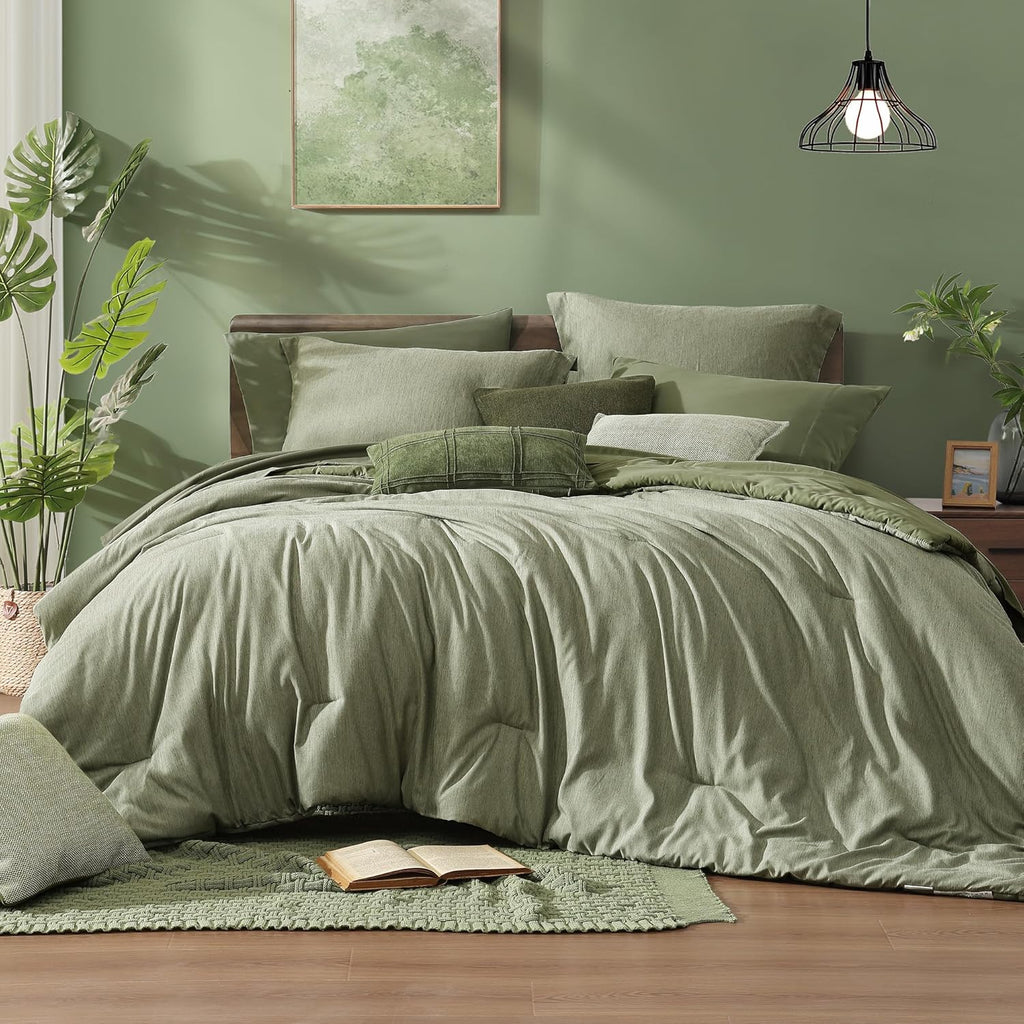 Monbix King Size Comforter Set Sage Green 7 Pieces Bed in a Bag