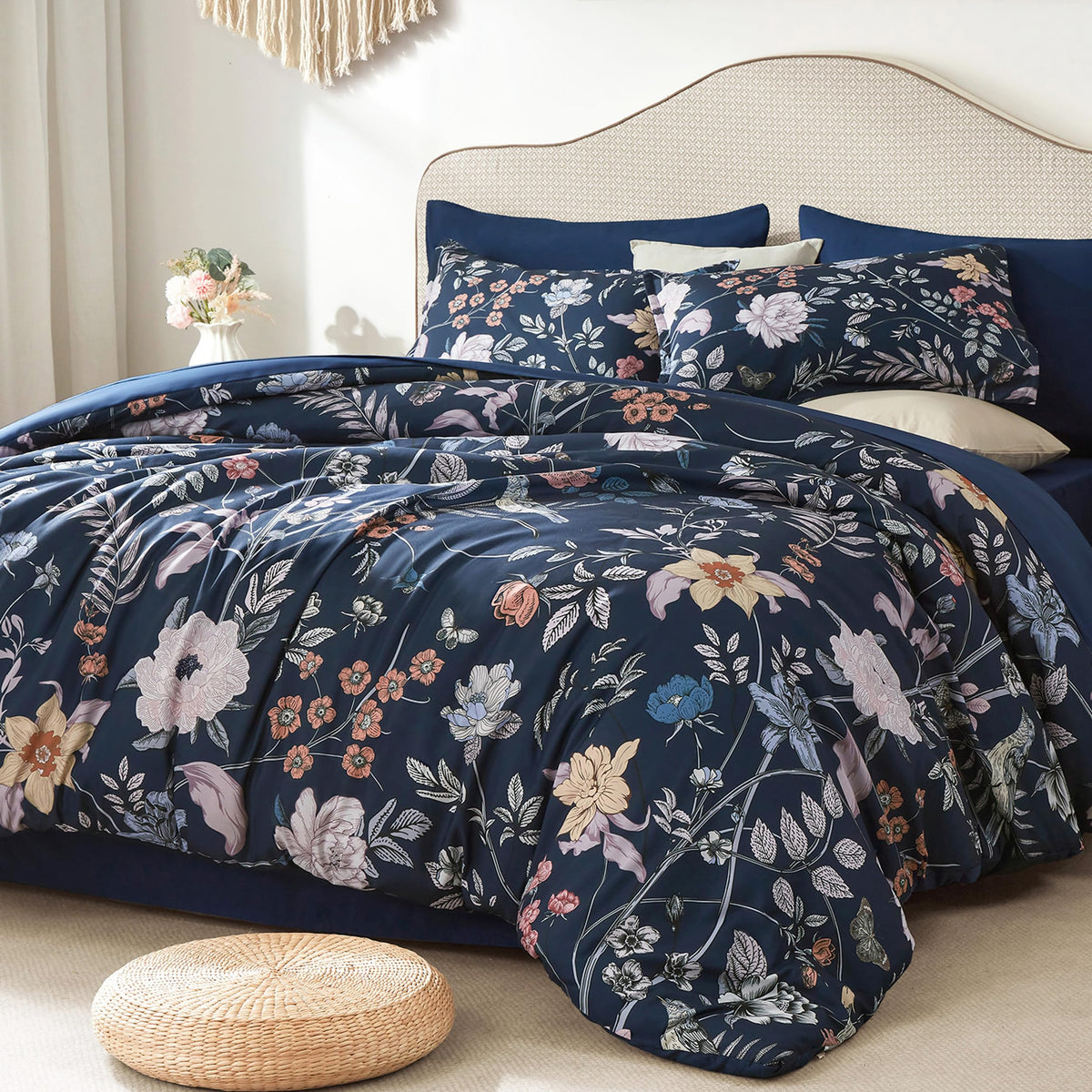 Litanika Floral Green Comforter Queen Size-7 Piece Botanical Birds Bedding
