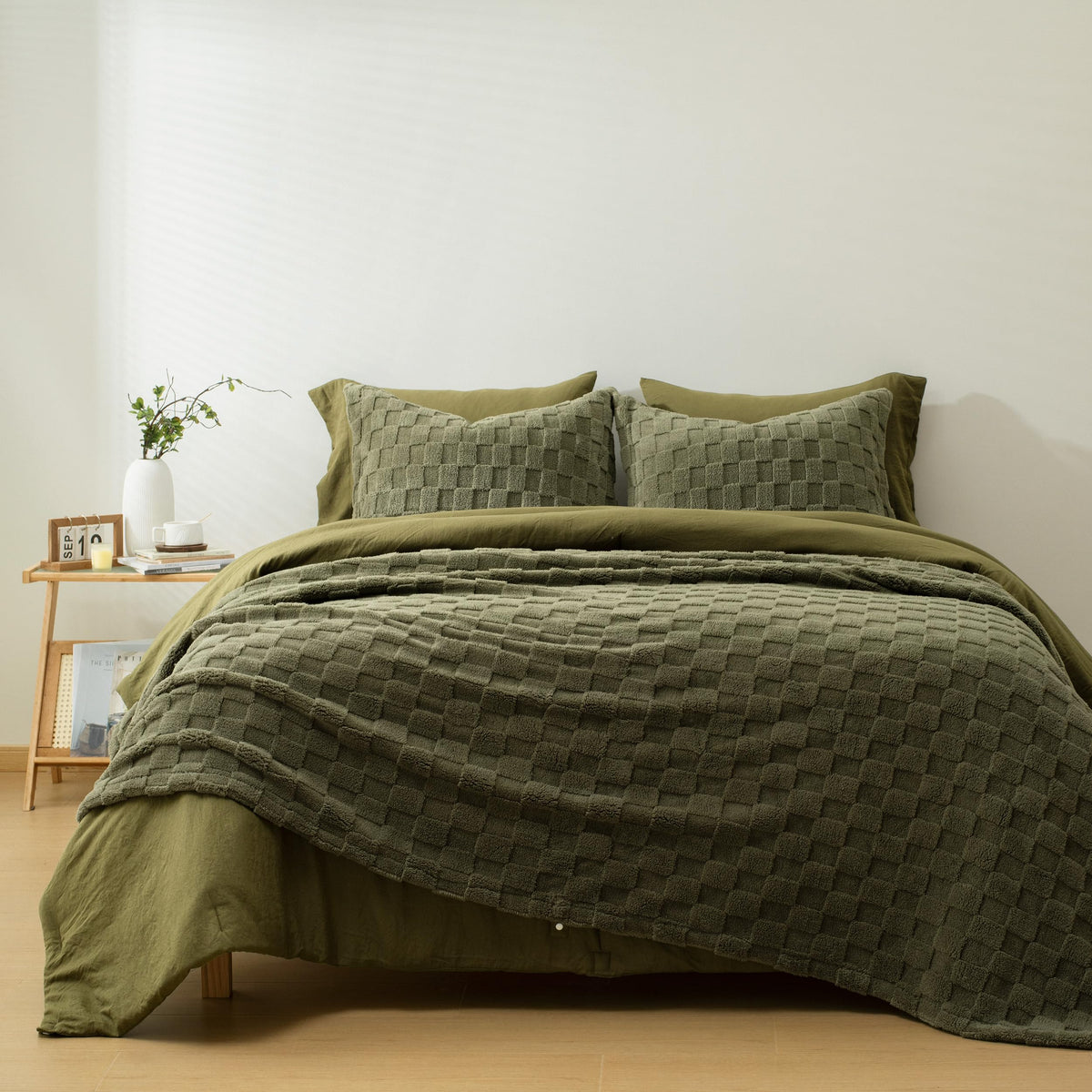 HIG 3pc Green Queen Size Bedding Comforter Set Duvet Insert Blanket