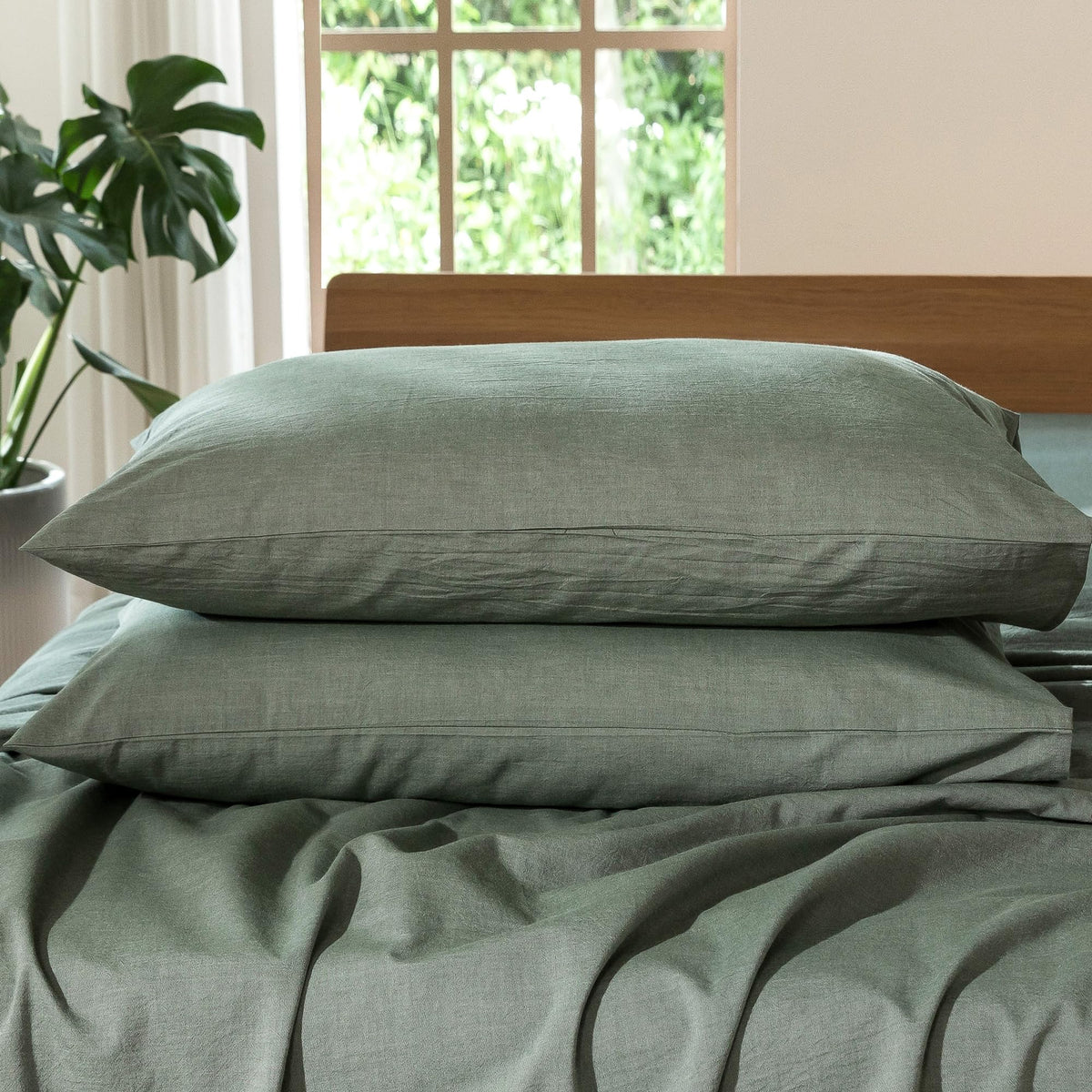 MOOMEE Pillowcase Set of 2 100% Washed Cotton Linen-Like King