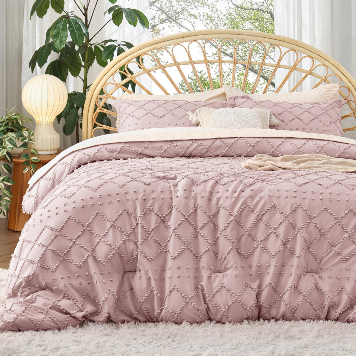 Bedsure Boho Tufted Beige Comforter Set, Oversized King