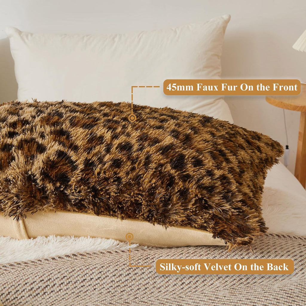 XeGe 20x54 Fluffy Faux Fur Leopard Print Body Pillow Cover, Cheetah Brown