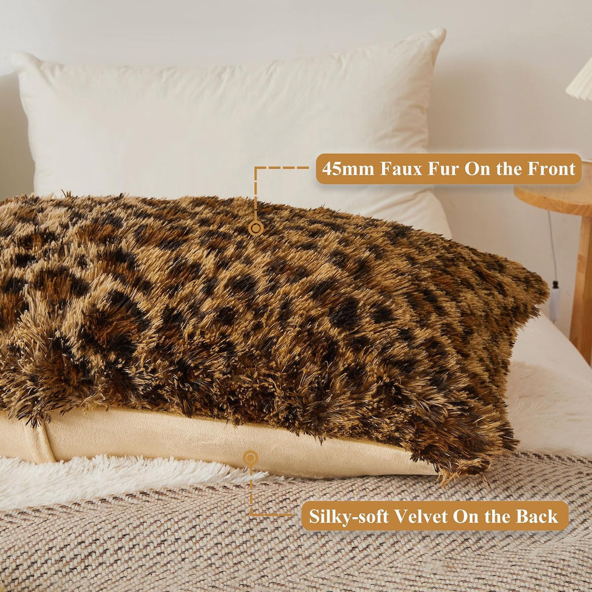 XeGe 20x54 Fluffy Faux Fur Leopard Print Body Pillow Cover, Cheetah Brown