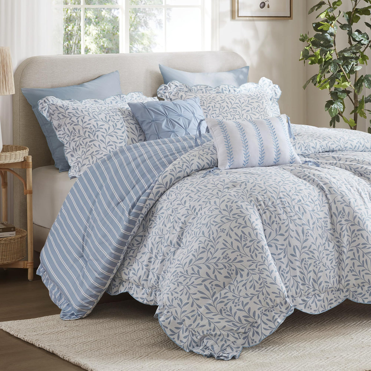 Madison Park Sage Green Floral Comforter Set King, 5PC Reversible Bed Set