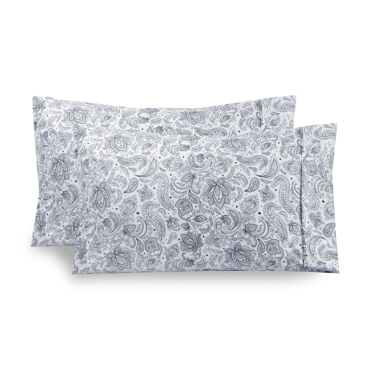 Elegant Comfort Ultra Soft Set of 2 Floral Print Pillowcases - 1500 Premium Hotel Quality Microfiber, Soft and Smooth Envelope Closure 2-Piece Pillow Covers - Standard/Queen, Paisley Gray