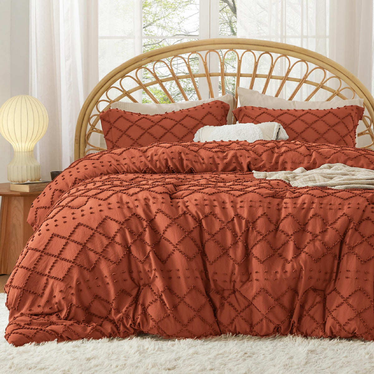 Bedsure Boho Tufted Beige Comforter Set, Oversized King