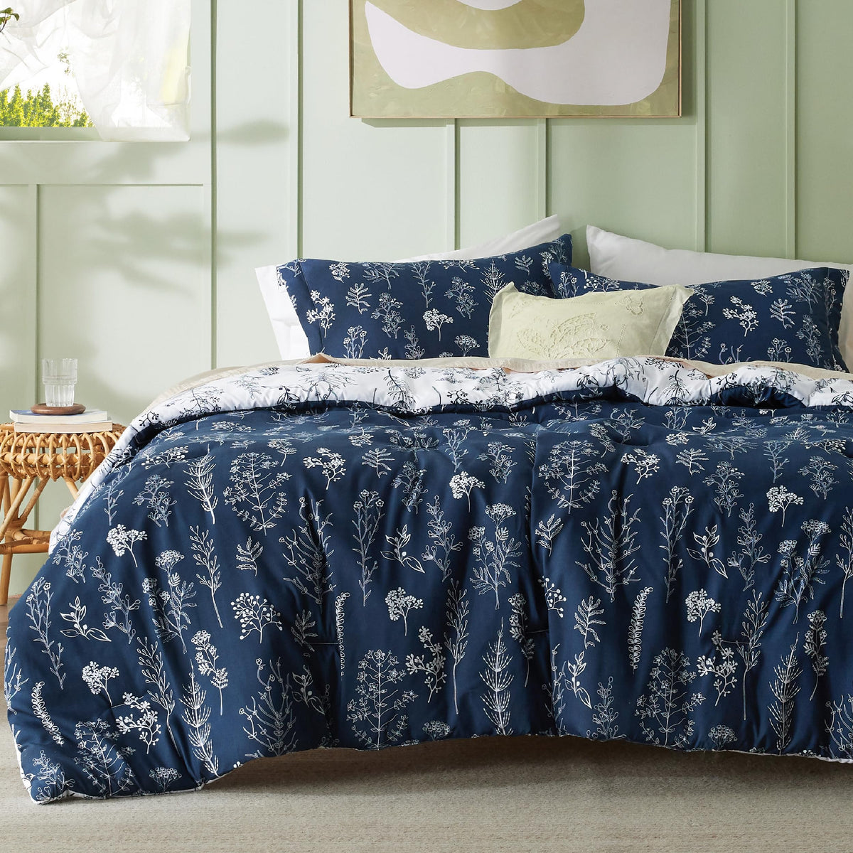Bedsure Floral Comforter Set Cute Bedding Set California King Sage Green