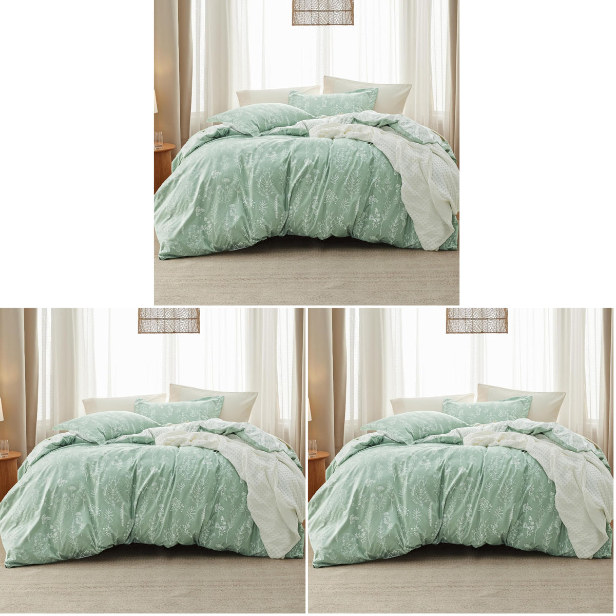 Bedsure Floral Comforter Set Cute Bedding Set California King Sage Green
