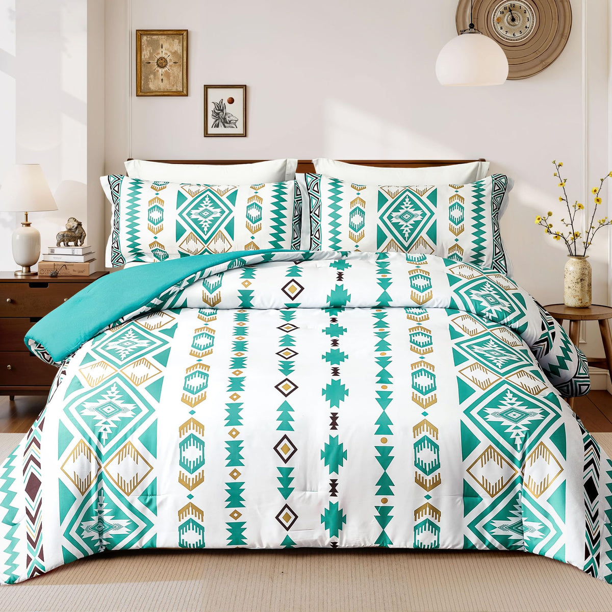 Tyrot Dark Brown King Size Comforter Set – 3 Piece Boho Aztec Western Bedding Sets, Soft Lightweight Comforter for All Seasons, Southwestern Style, 1 Comforter & 2 Pillow Shams