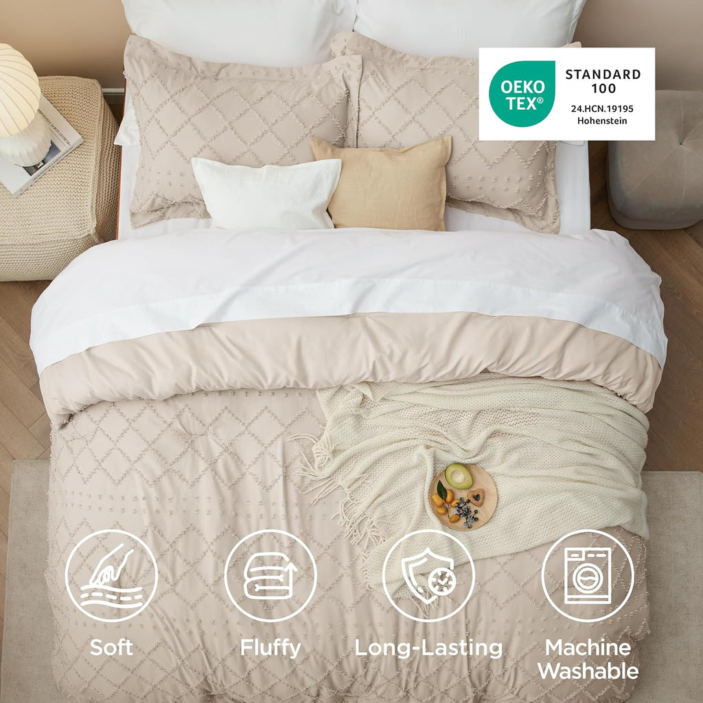 Bedsure Boho Tufted Beige Comforter Set, Oversized King