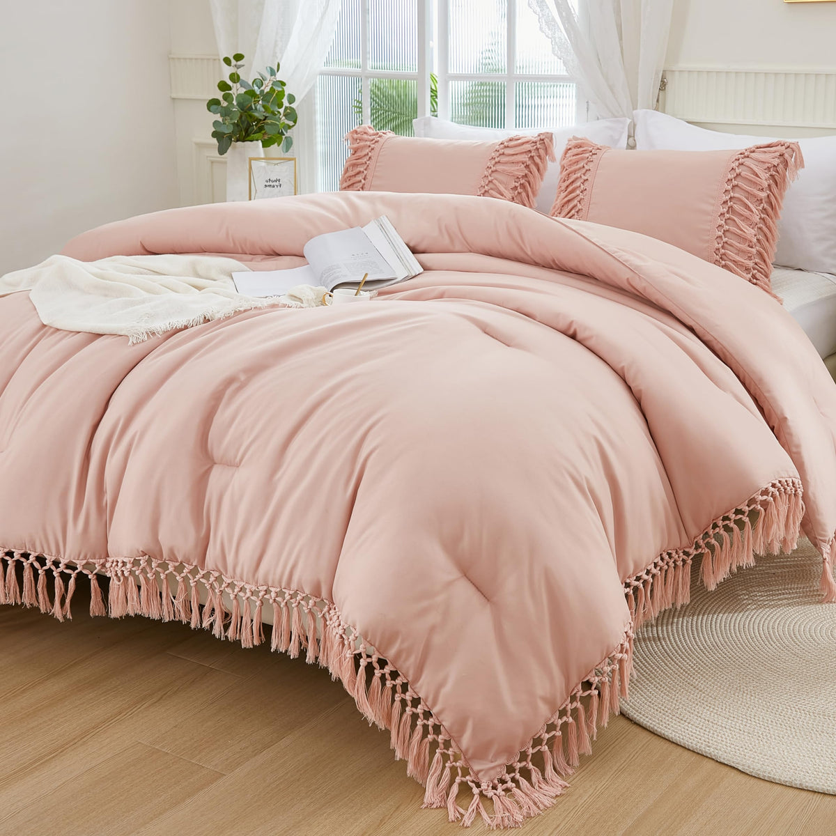 Andency Terracotta Comforter Set Full, 3 Pieces Boho Tassel Bedding