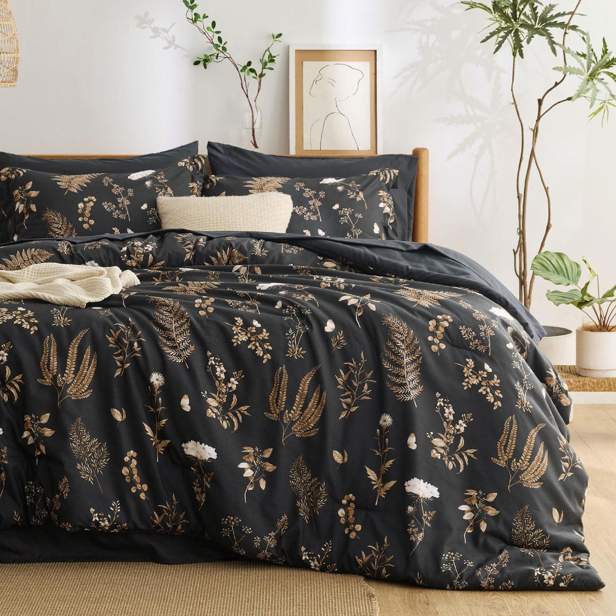 Bedsure Sage Green Queen Comforter Set, Floral Bedding Sets, 7 Piece