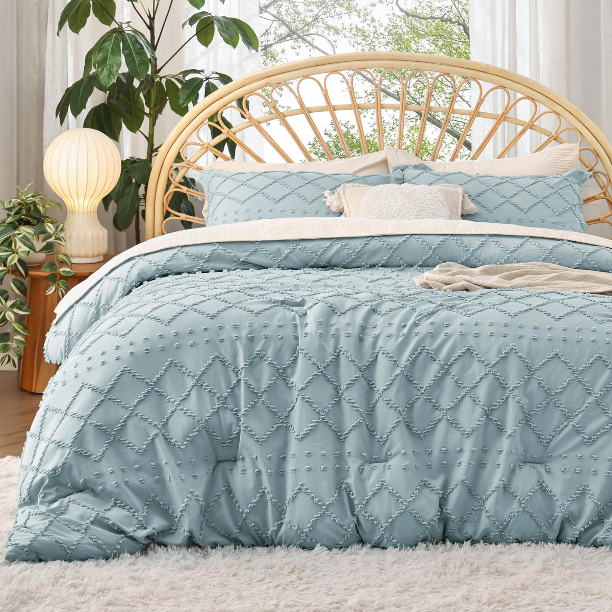 Bedsure Boho Tufted Beige Comforter Set, Oversized King