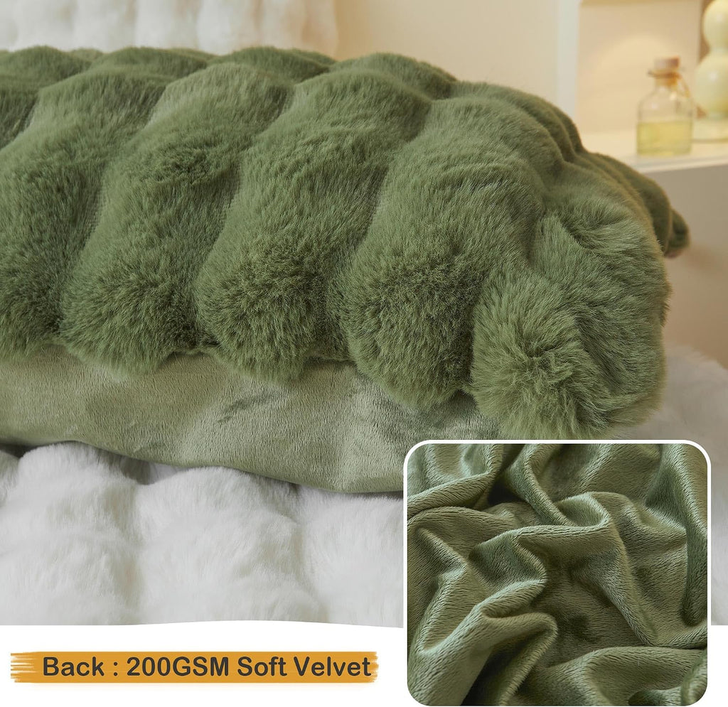 LIFEREVO Fluffy Faux Rabbit Fur Body Pillow Cover 20"x54", Sage Green