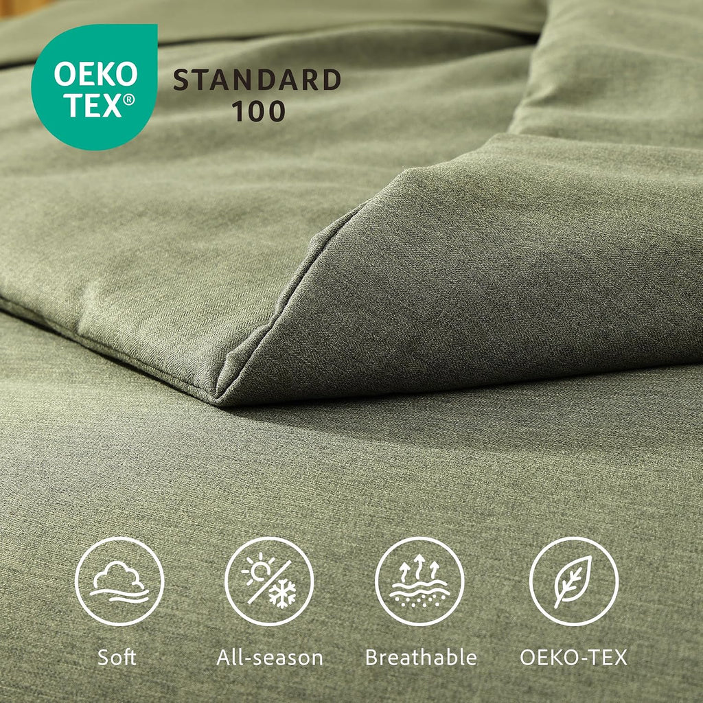 King Bedding Set - 7 Pieces Green Comforter Set King Size Soft Bed in a Bag