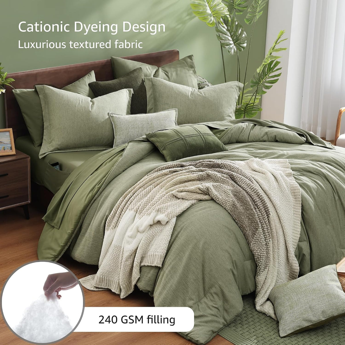 Monbix King Size Comforter Set Sage Green 7 Pieces Bed in a Bag