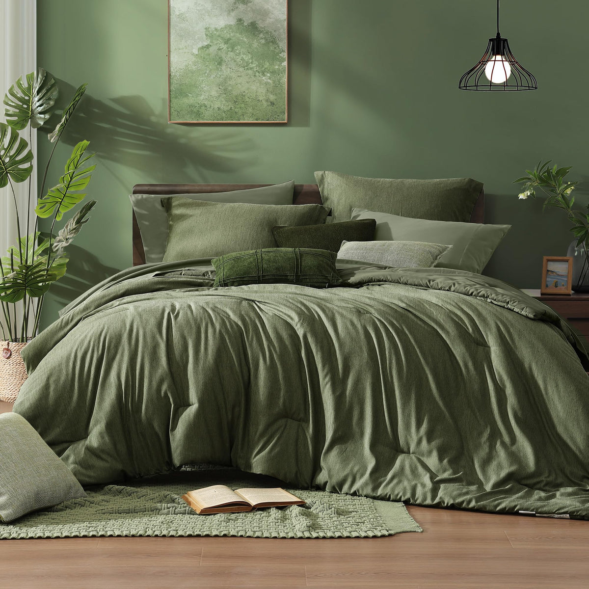 Monbix Queen Comforter Set Deep Forest 7 Pieces Bed in a Bag