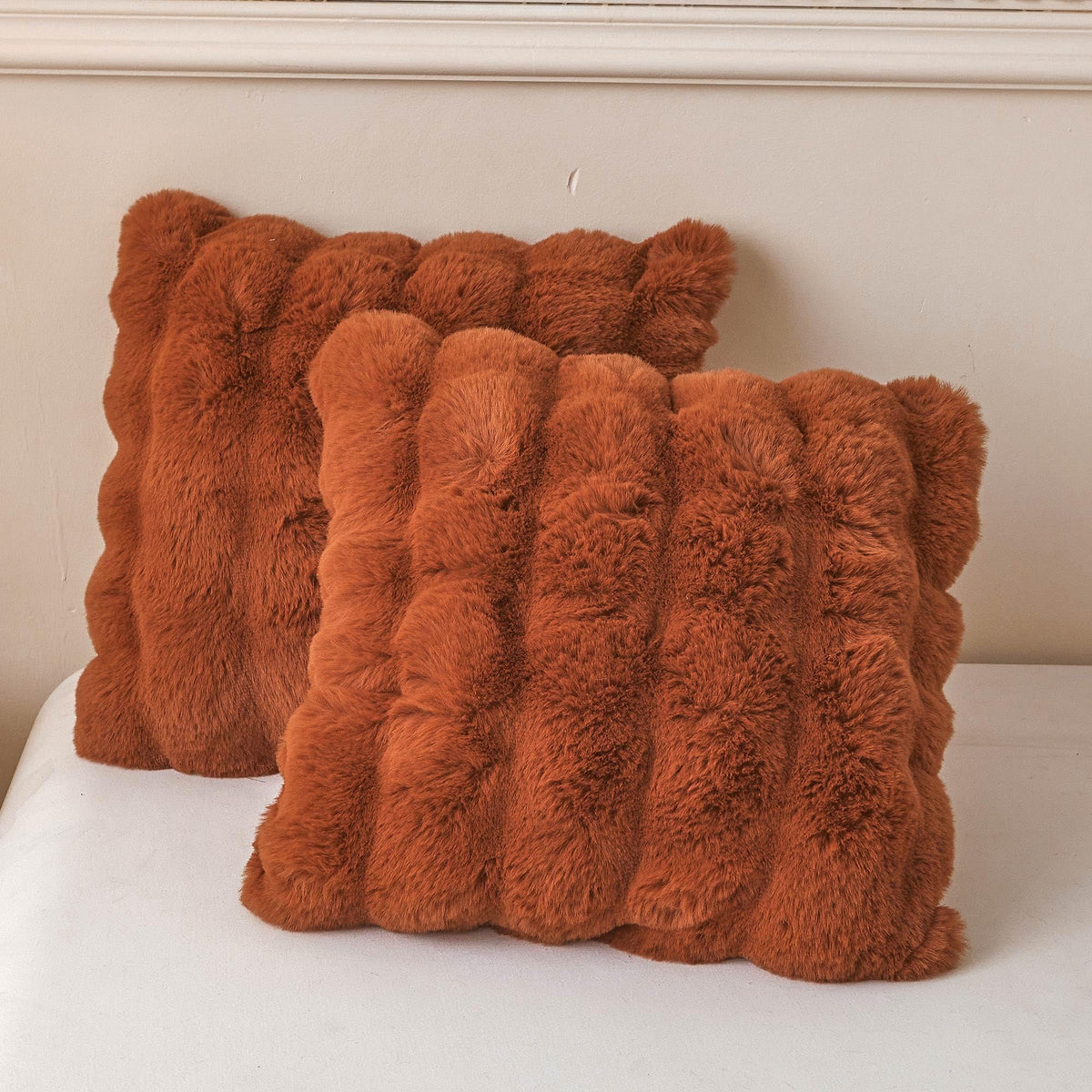 LIFEREVO 2 Pack Fluffy Faux Rabbit Fur Standard Pillow Cases, Beige
