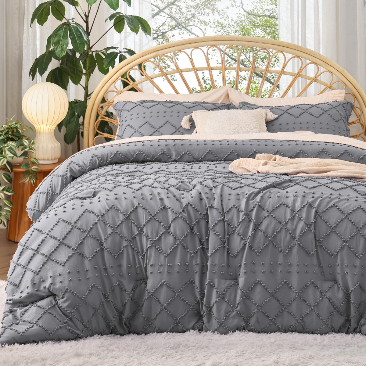 Bedsure Boho Tufted Beige Comforter Set, Oversized King