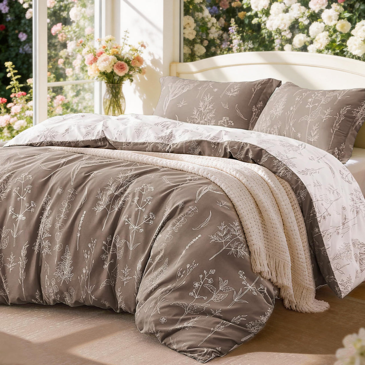 Love's cabin Floral Comforter Set Cute Bedding Full Reversible 3Pcs Pink