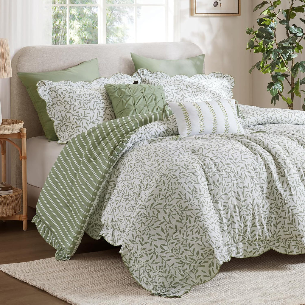 Madison Park Sage Green Floral Comforter Set King, 5PC Reversible Bed Set