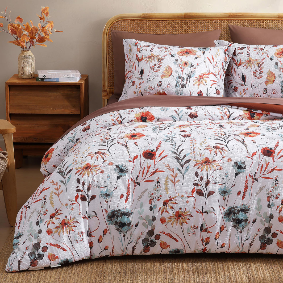 King Size Comforter Set-7 Pieces Floral Green Bed in a Bag King Bedding Set