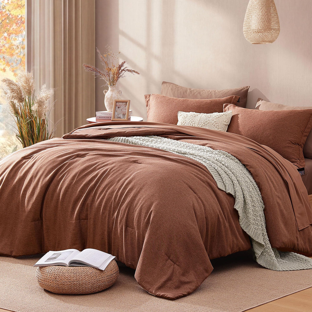King Bedding Set - 7 Pieces Green Comforter Set King Size Soft Bed in a Bag