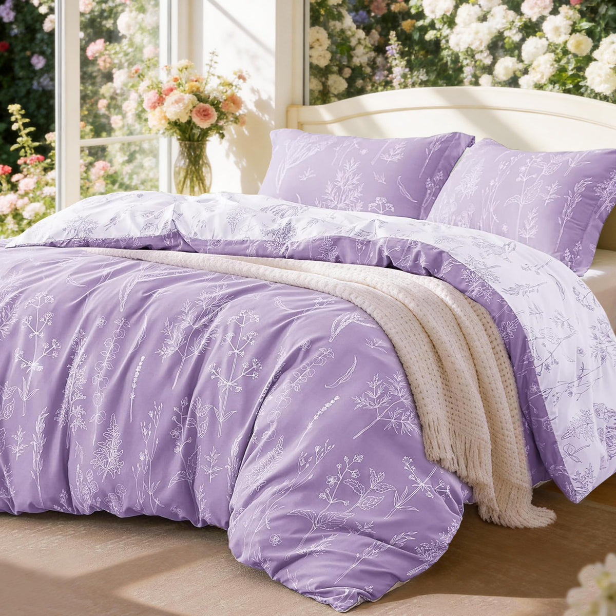 Love's cabin Floral Comforter Set Cute Bedding Full Reversible 3Pcs Pink
