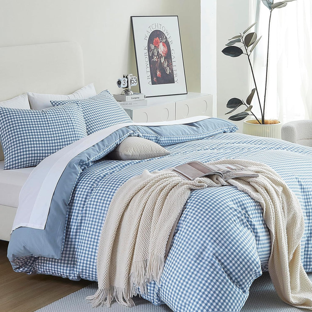 Oli Anderson King Comforter Set, Blue Gingham, Reversible, 3 Pieces