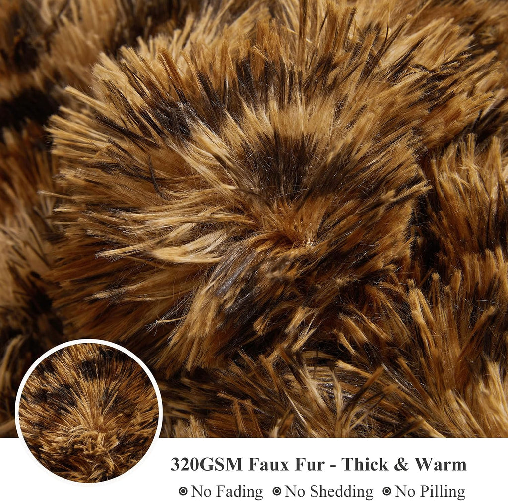 XeGe 20x54 Fluffy Faux Fur Leopard Print Body Pillow Cover, Cheetah Brown