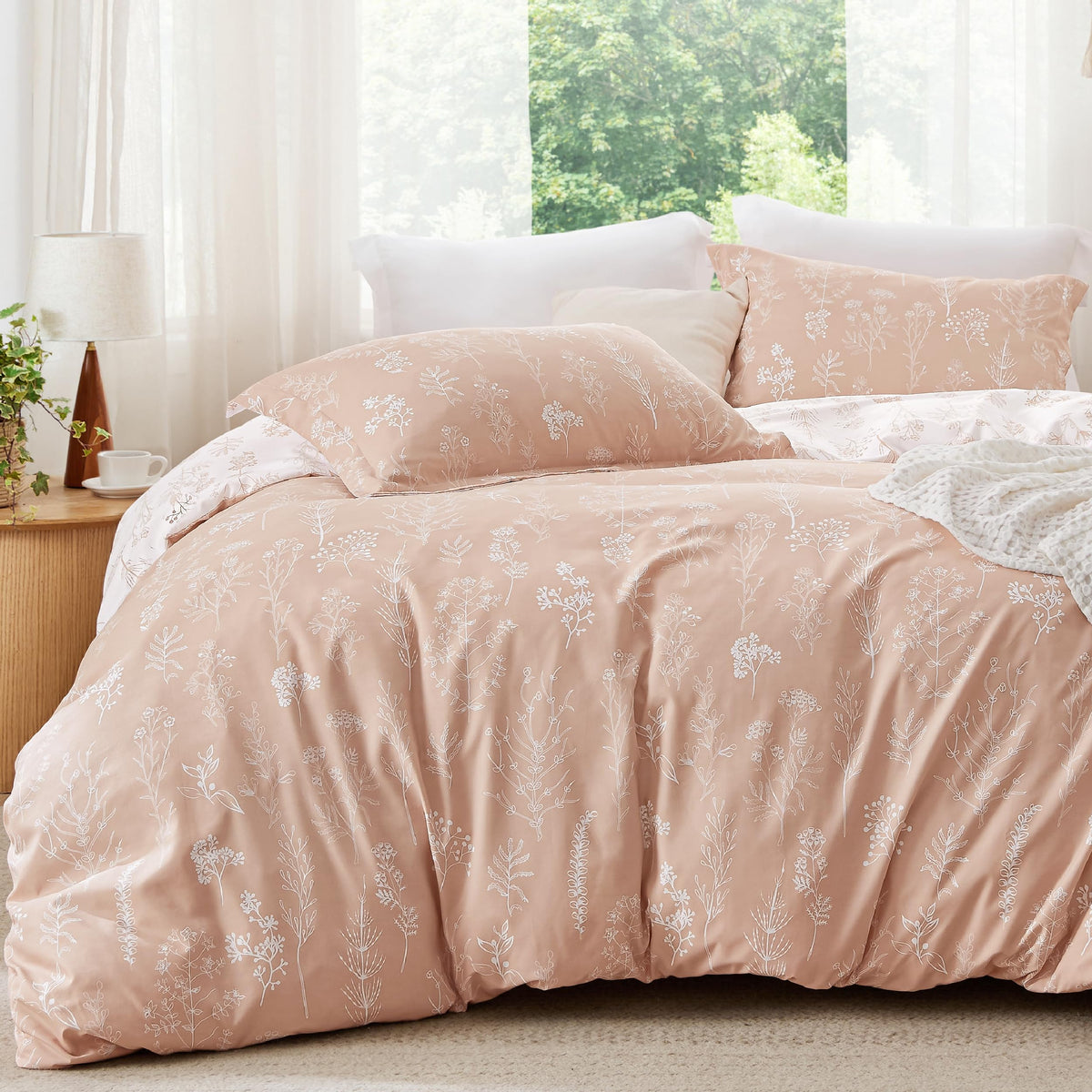 Bedsure Floral Comforter Set Cute Bedding Set California King Sage Green