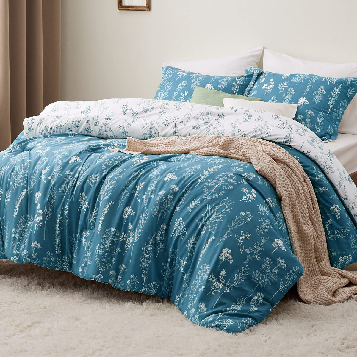 Bedsure Floral Comforter Set Cute Bedding Set California King Sage Green