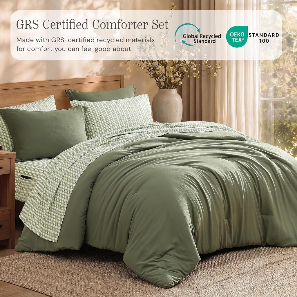 Queen Comforter Set with Sheets-7 Pieces Soft Recycled Bed in a Bag Bedding