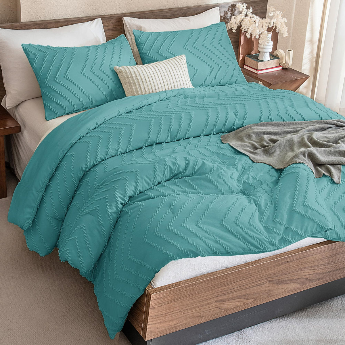 Andency Queen Comforter Set Beige, 3 Pieces Comforters Queen Size Bed Set