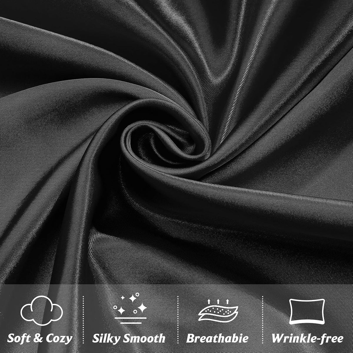 Silk Satin Pillow Cases Standard Size Set of 2 with Envelope Closure Skin & Hair Friendly Gifts for Women Men 20"x 26" Black