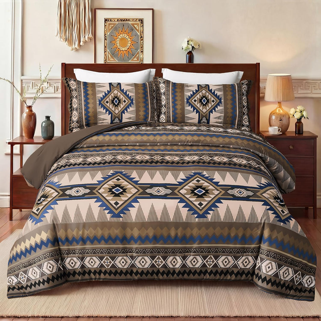 Tyrot Dark Brown King Size Comforter Set – 3 Piece Boho Aztec Western Bedding Sets, Soft Lightweight Comforter for All Seasons, Southwestern Style, 1 Comforter & 2 Pillow Shams