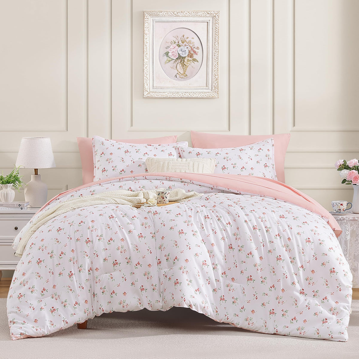 Andency Floral Full Comforter Set, 7 Pieces Cute Blue Coquette Bedding