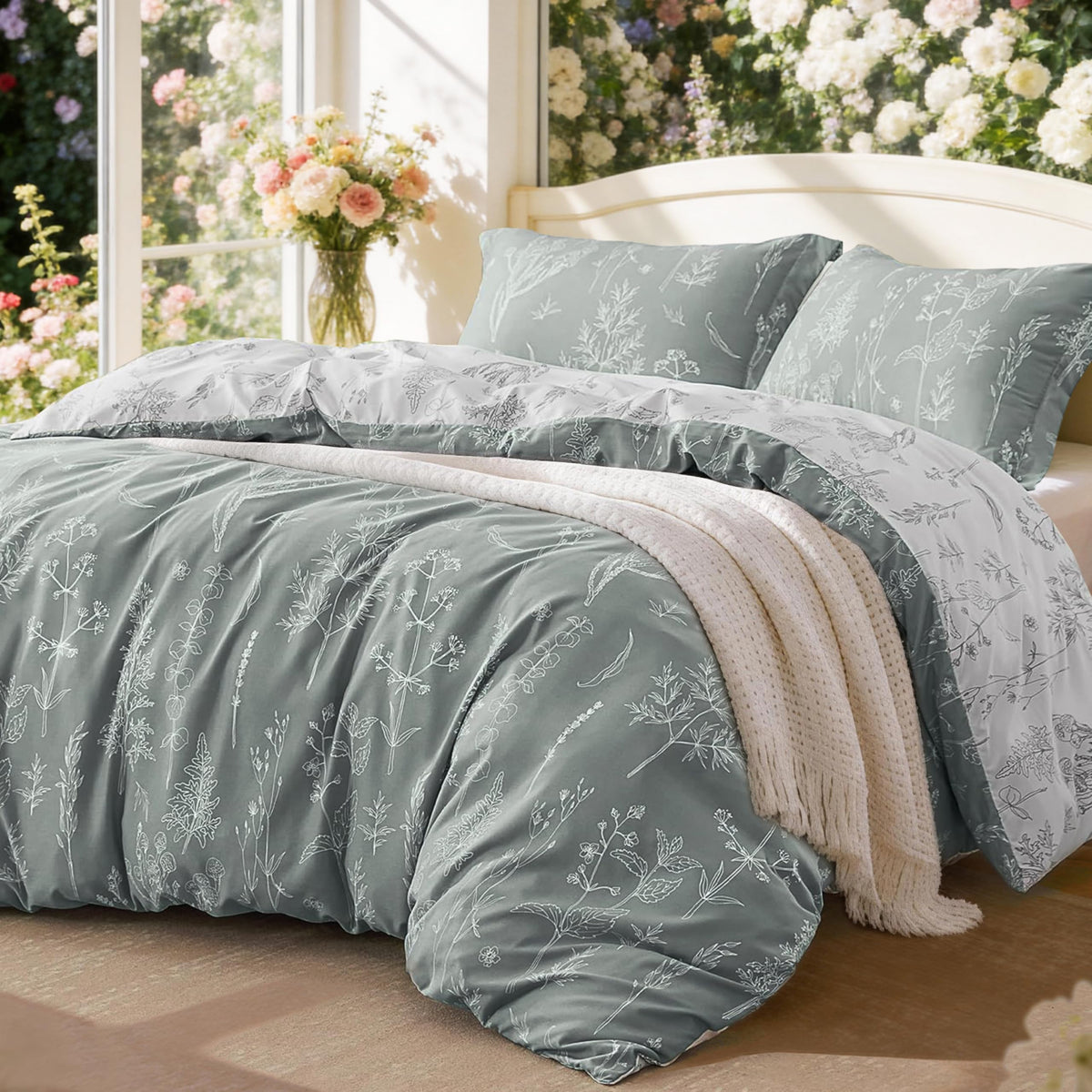Love's cabin Floral Comforter Set Cute Bedding Full Reversible 3Pcs Pink